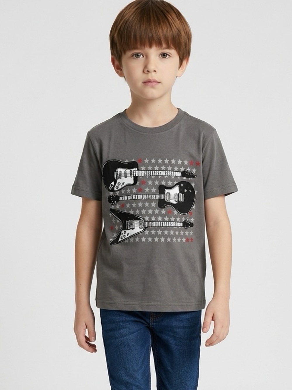 NWOT Spotted Zebra Boys Kids 2 Short Sleeve Tee Shirts Gray Guitars - Size M
